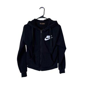 Nike Girls Sportswear Full-Zip Fleece Black Hoodie Size S Winter Cold‎